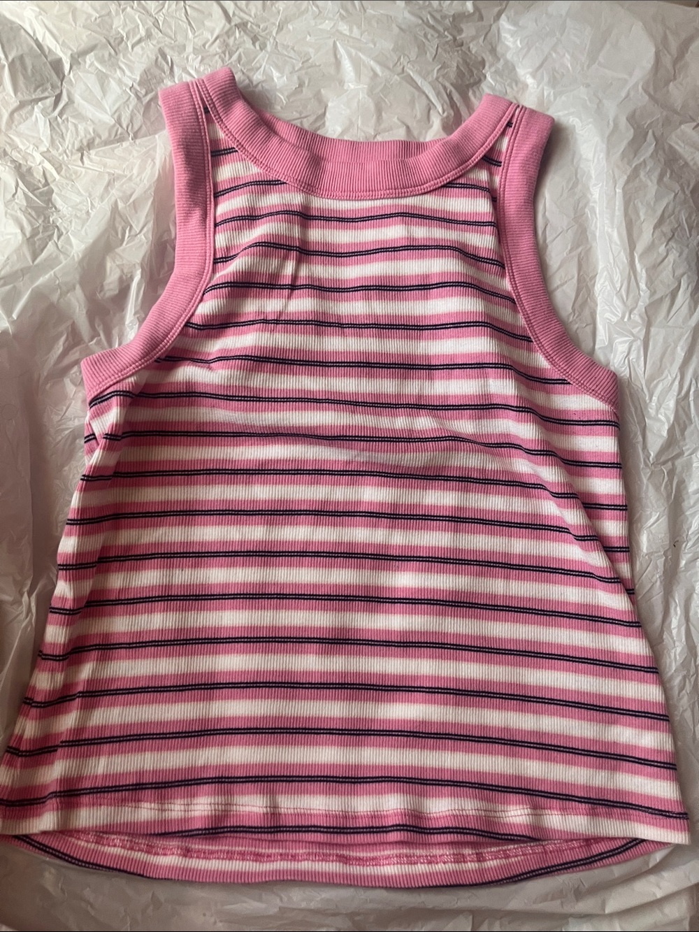Old Navy Pink & White Striped Ribbed Tank